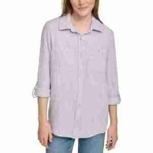 Calvin Klein Jeans Double-Crepe Button-Down Roll-Tab-Sleeve Shirt
